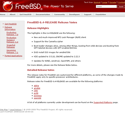 FreeBSD 6.4-RELEASE Release note